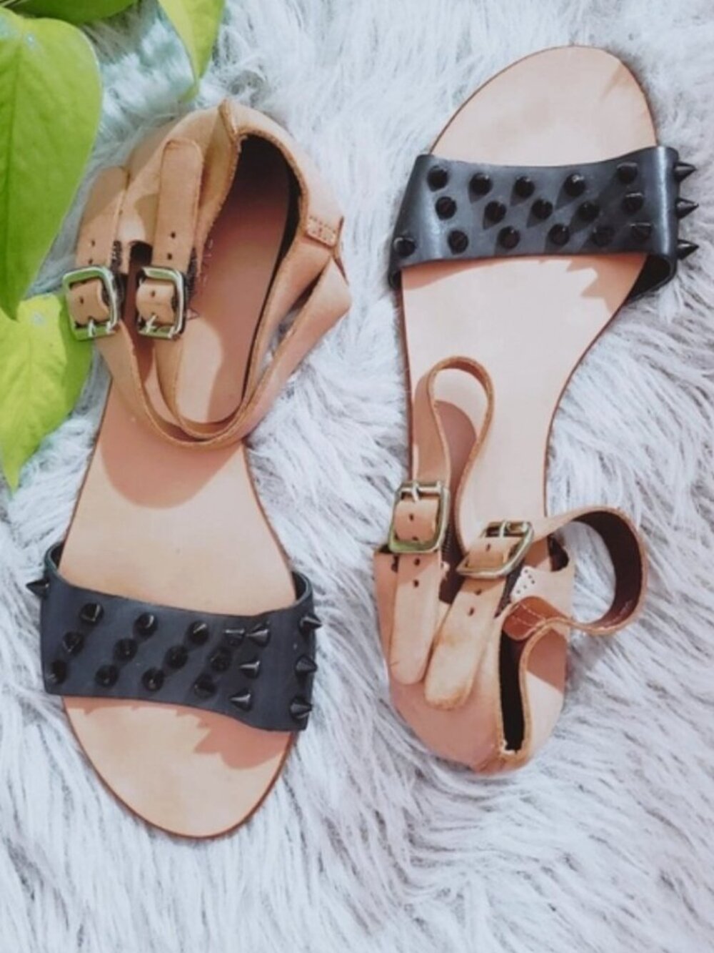 Designer Spike Spudded Rocker Chic Leather Sandals By CARVELA x KURT GEIGER